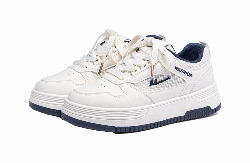 Warrior Abrasion Resistant Breathable Low Top Skateboard Shoes Unisex Beige Dark Blue Vegan Shoes Casual