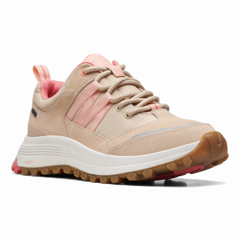 Brooks Trail Shoes Womens Clarks ATLTrekPathGTX Light Sand Combi Sneaker (Women's)