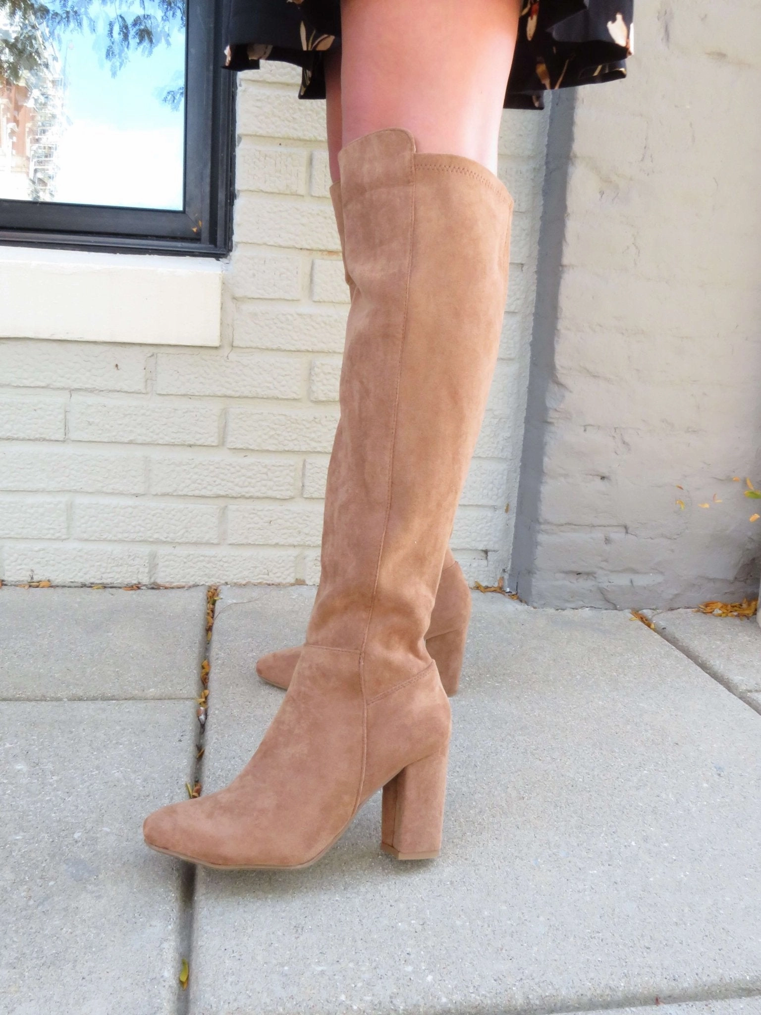 Knee High Cowboy Boots Leather Whisky Camel Suede Heeled Knee High Boots