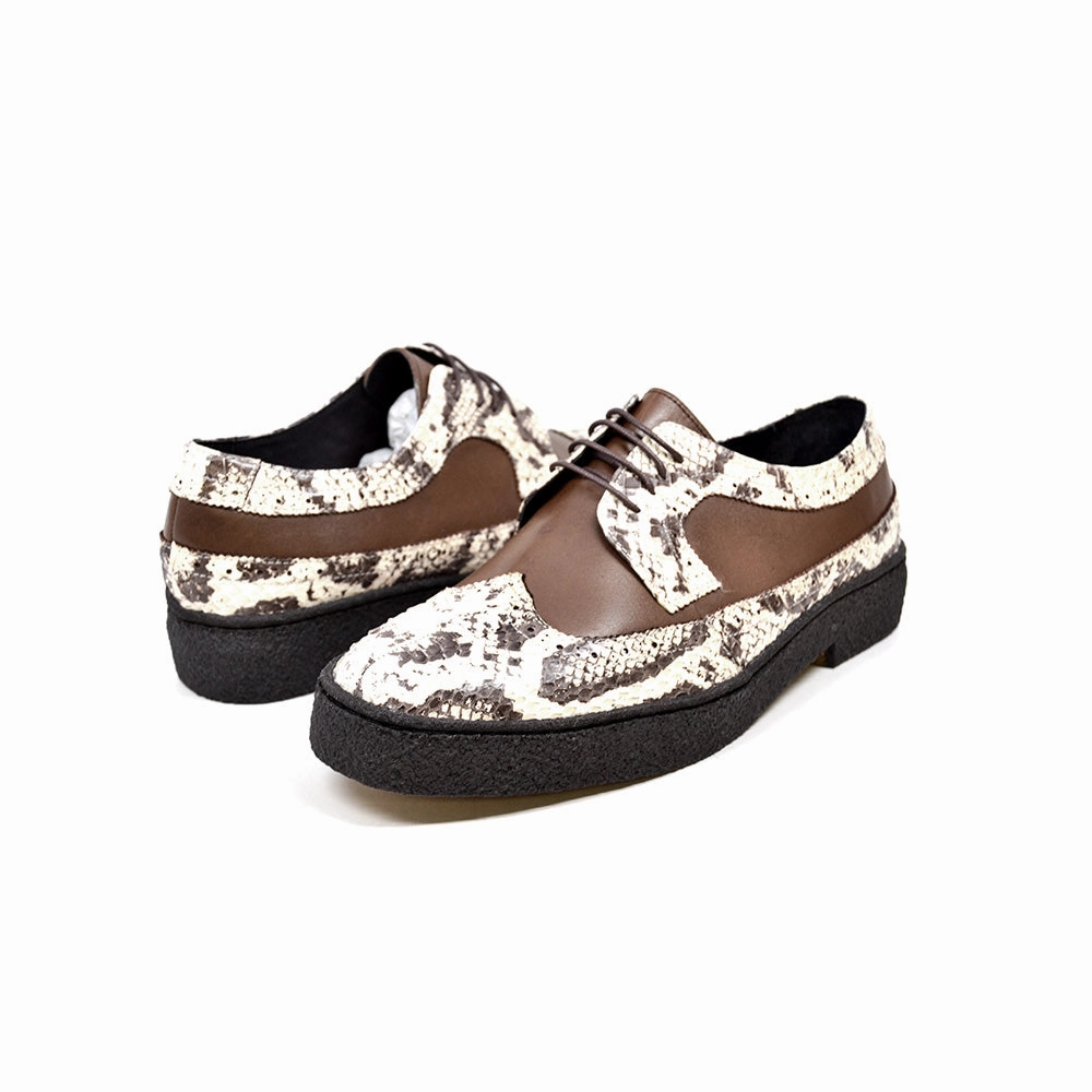 Wingtip Low Cut Brown leather & Snake Skin Leather Business Casual Shoes