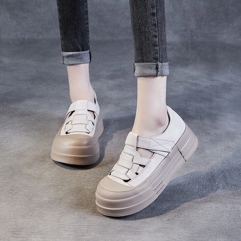 Salt Sea Sandals Women Casual Plaited Leather Flat Platform Sandals