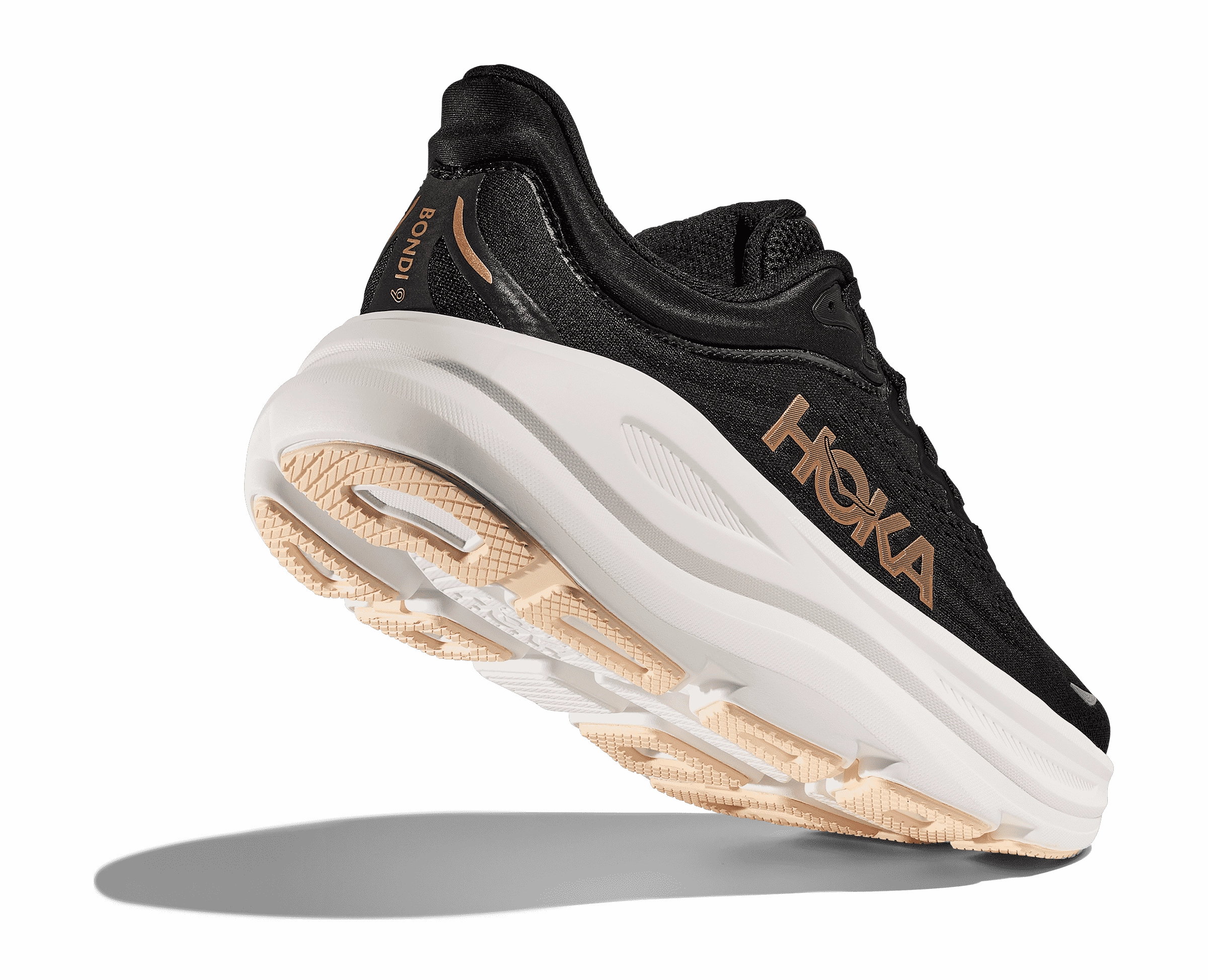 Women's - HOKA Bondi 9 - Black/Rose Gold Cargo Pants Combat Boots