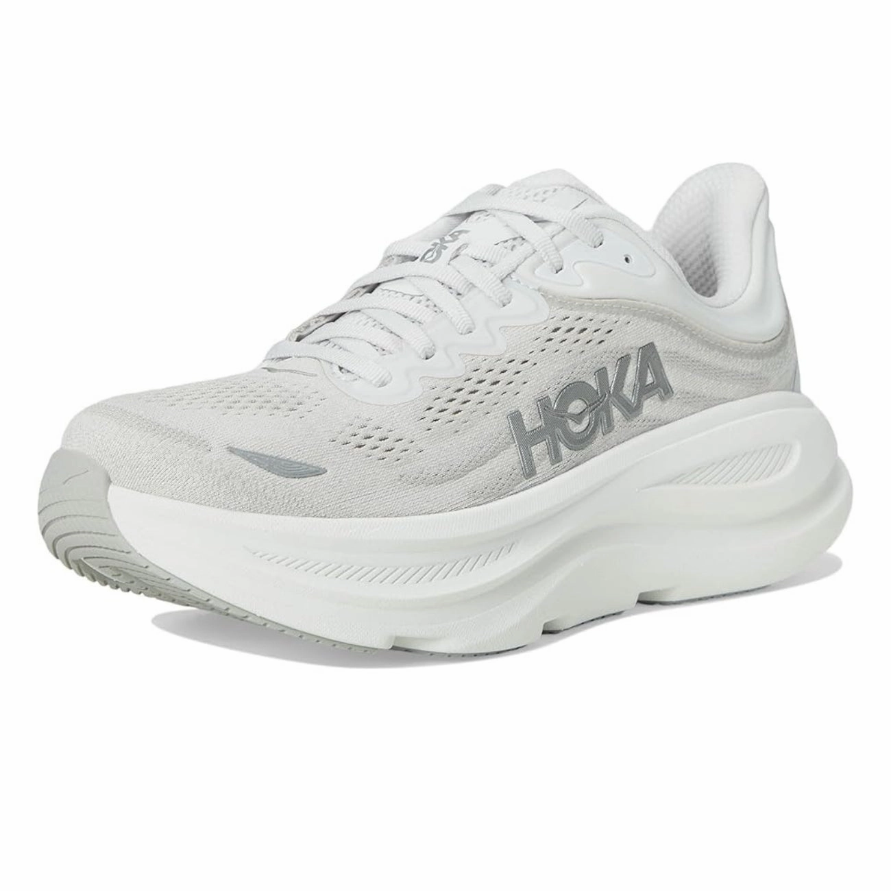 Women's - HOKA Bondi 9 Wide - Stardust/Silver Combat Boots Zipper