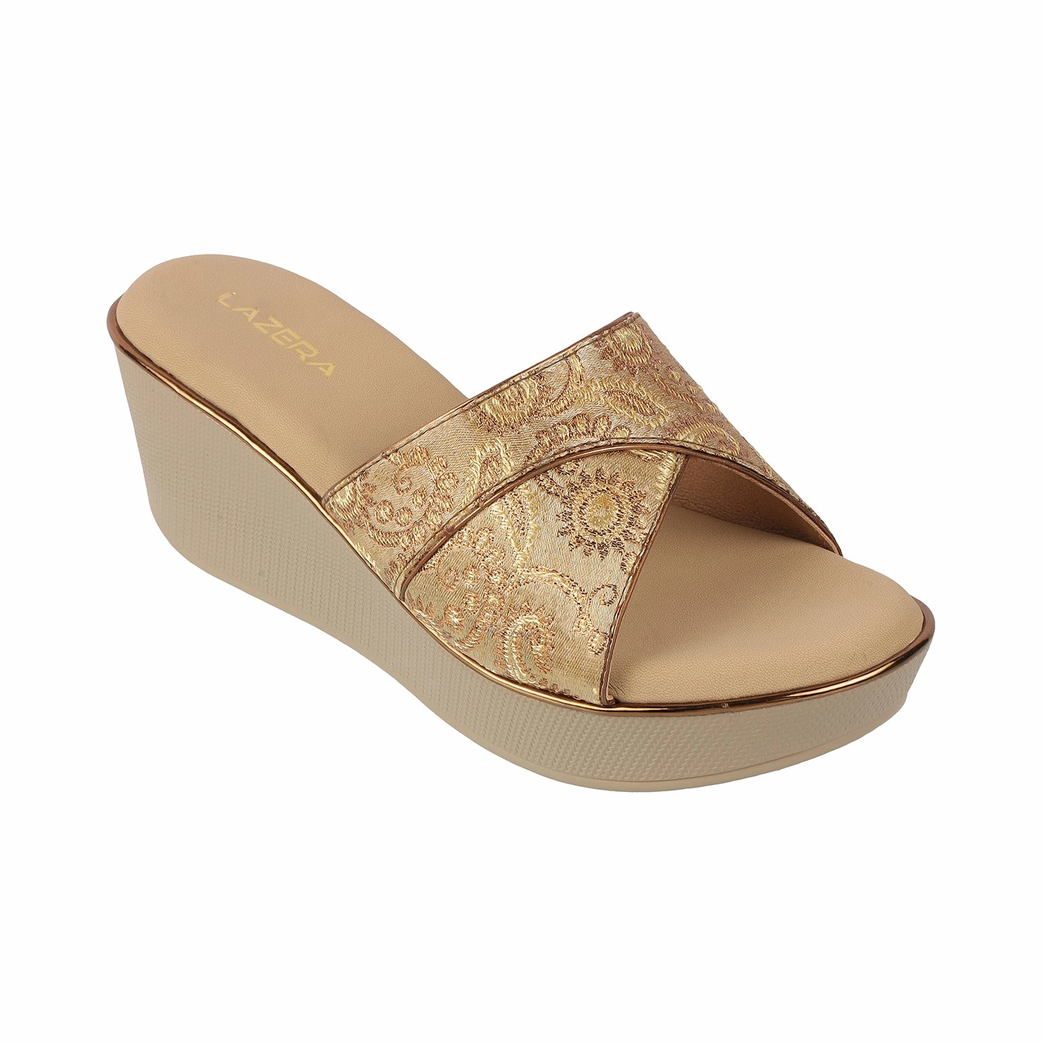 Women's Ethnic Brocade Wedge Sandals (5028) White Open Toe