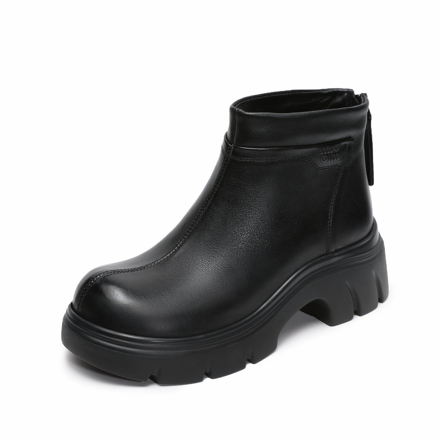 Camouflage Print Combat Boots Women's Minimalist Leather Furred Ankle Boots