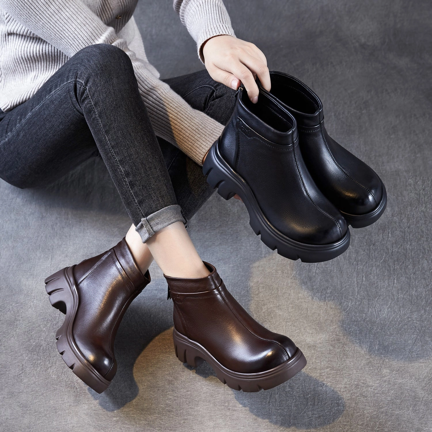 Army Military Combat Boots Women's Minimalist Leather Furred Ankle Boots