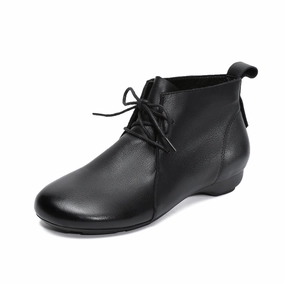 Women's Plain Leather Lace-up Casual Ankle Boots Reneeze Combat