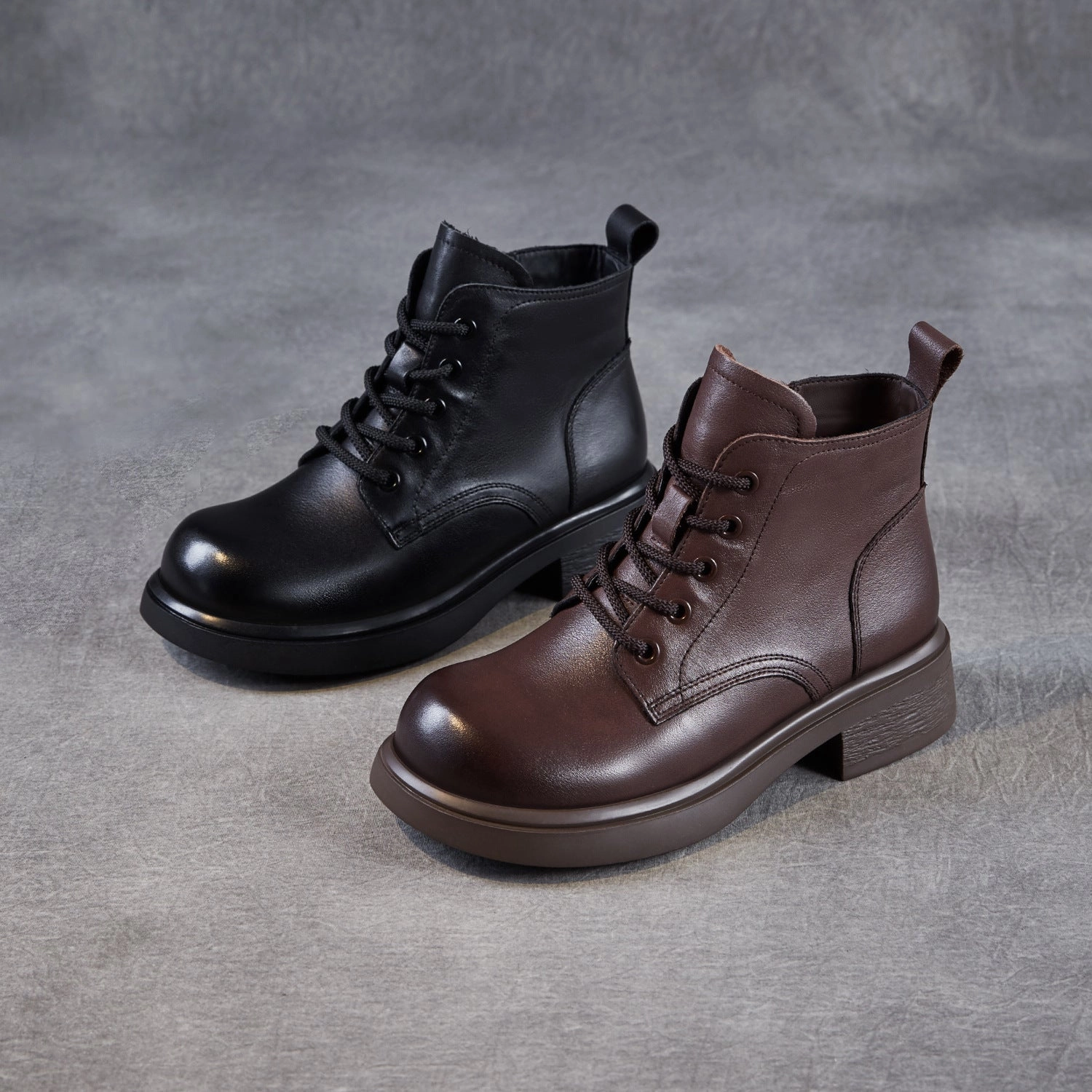 Women's Plain Quilted Leather Casual Ankle Boots Combat Fashion