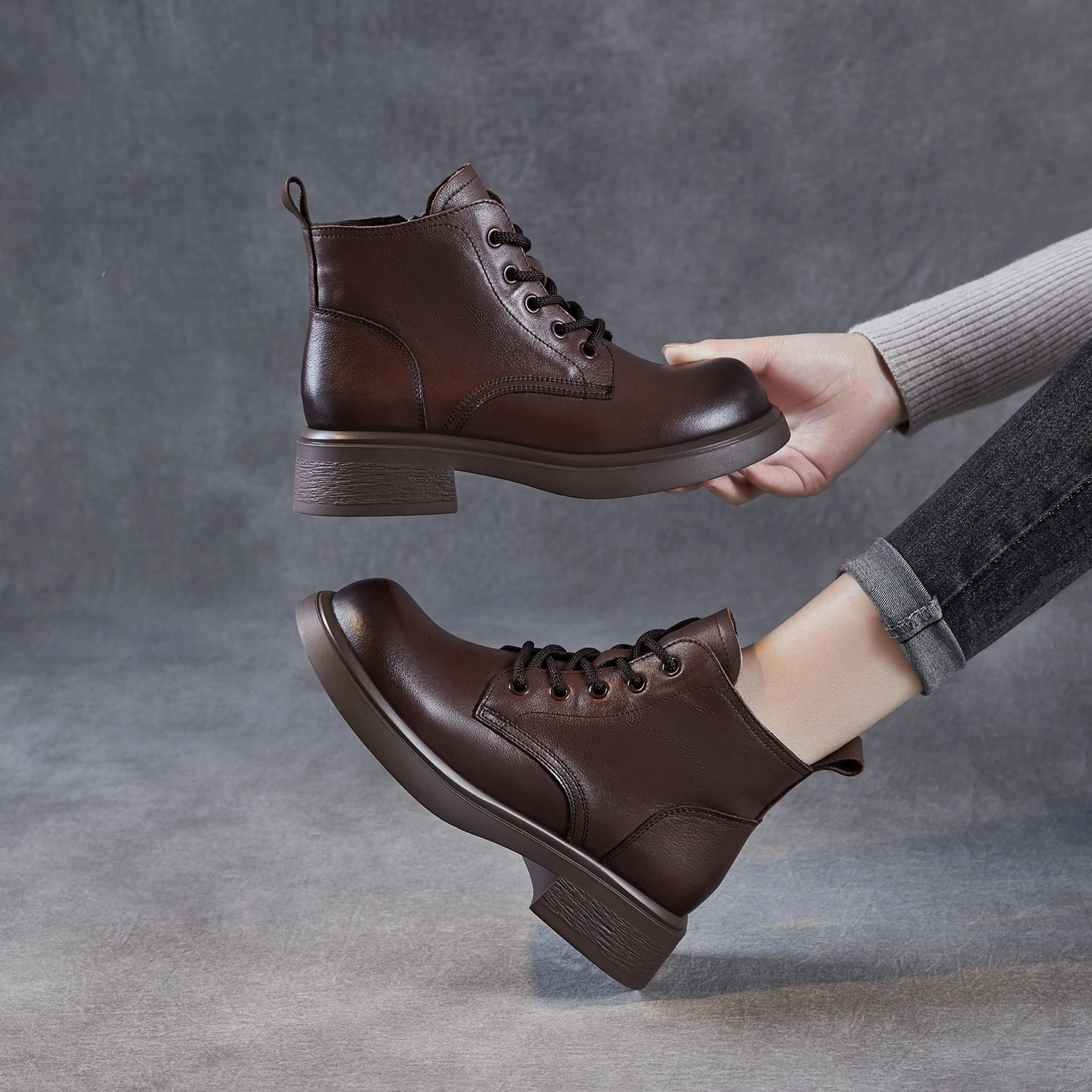 Combat Waterproof Tactical Boot Women's Plain Quilted Leather Casual Ankle Boots