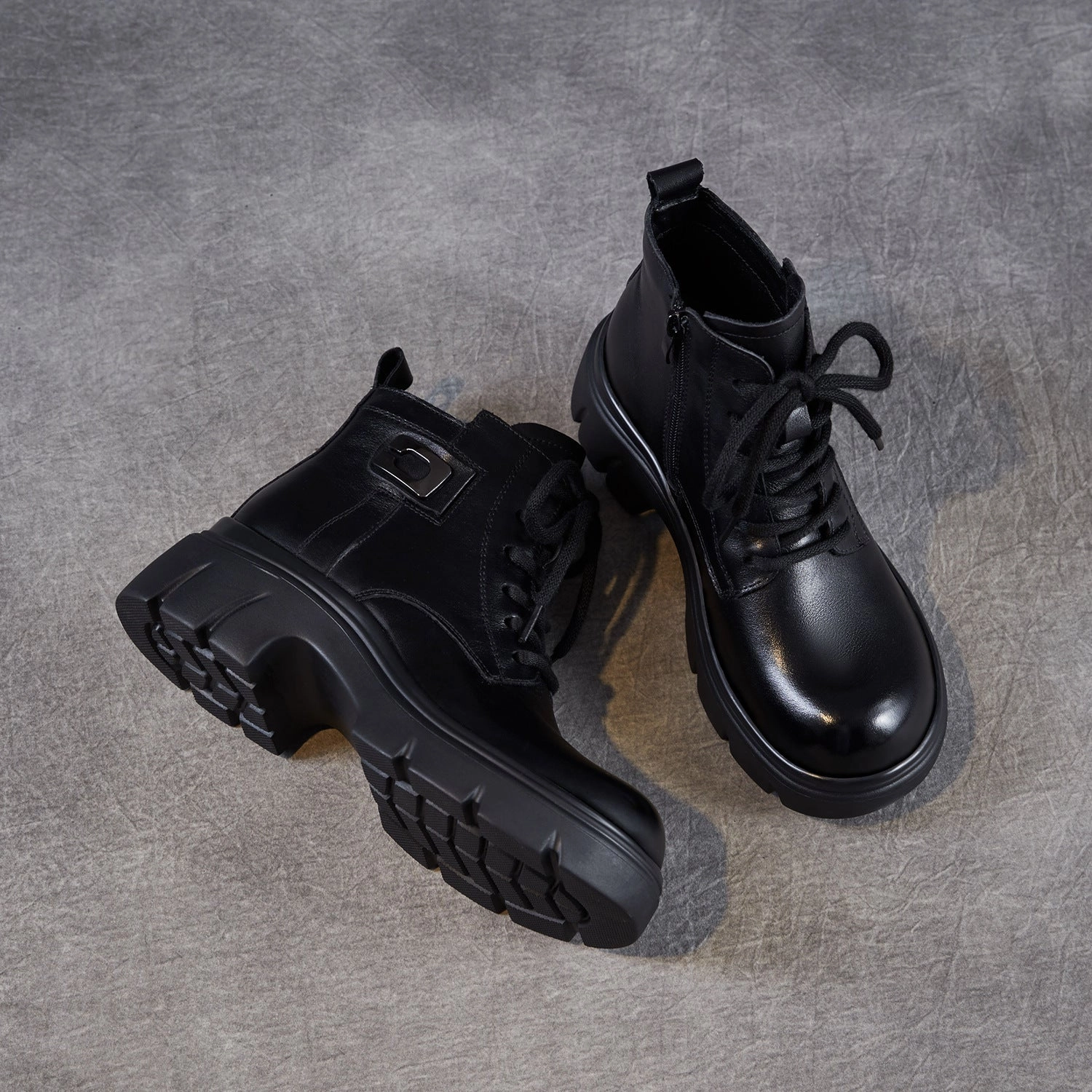 Women's Retro Leather Thick Soled Casual Ankle Boots Barefoot Combat Boots