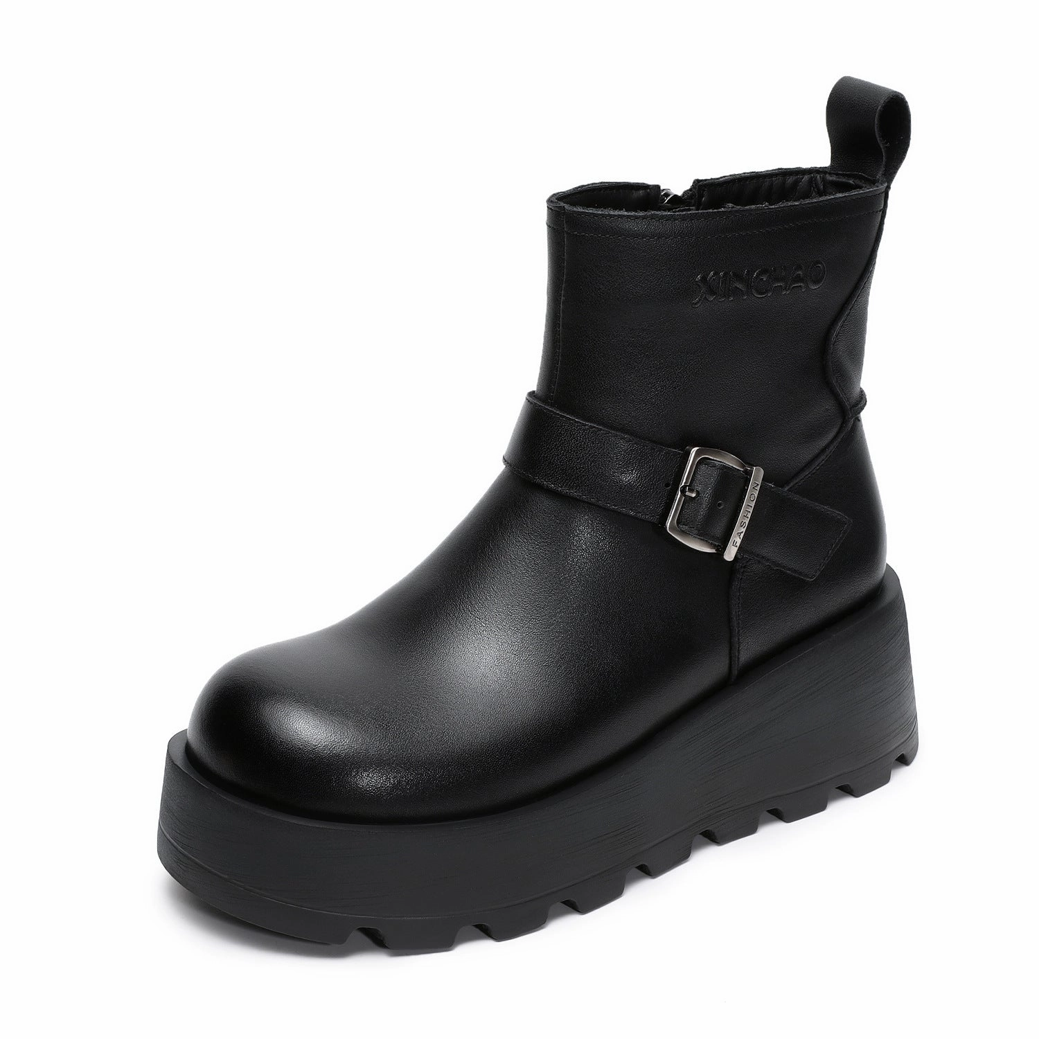 Women's Vintage Plain Leather Chunky Platform Ankle Boots Most Popular Combat Boots