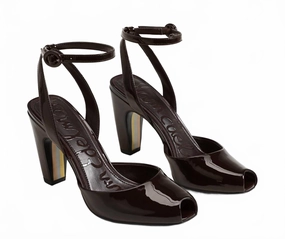 Women's Wrenna Ankle Strap Pump In Rich Chocolate Patent Leather Back Of High Heels