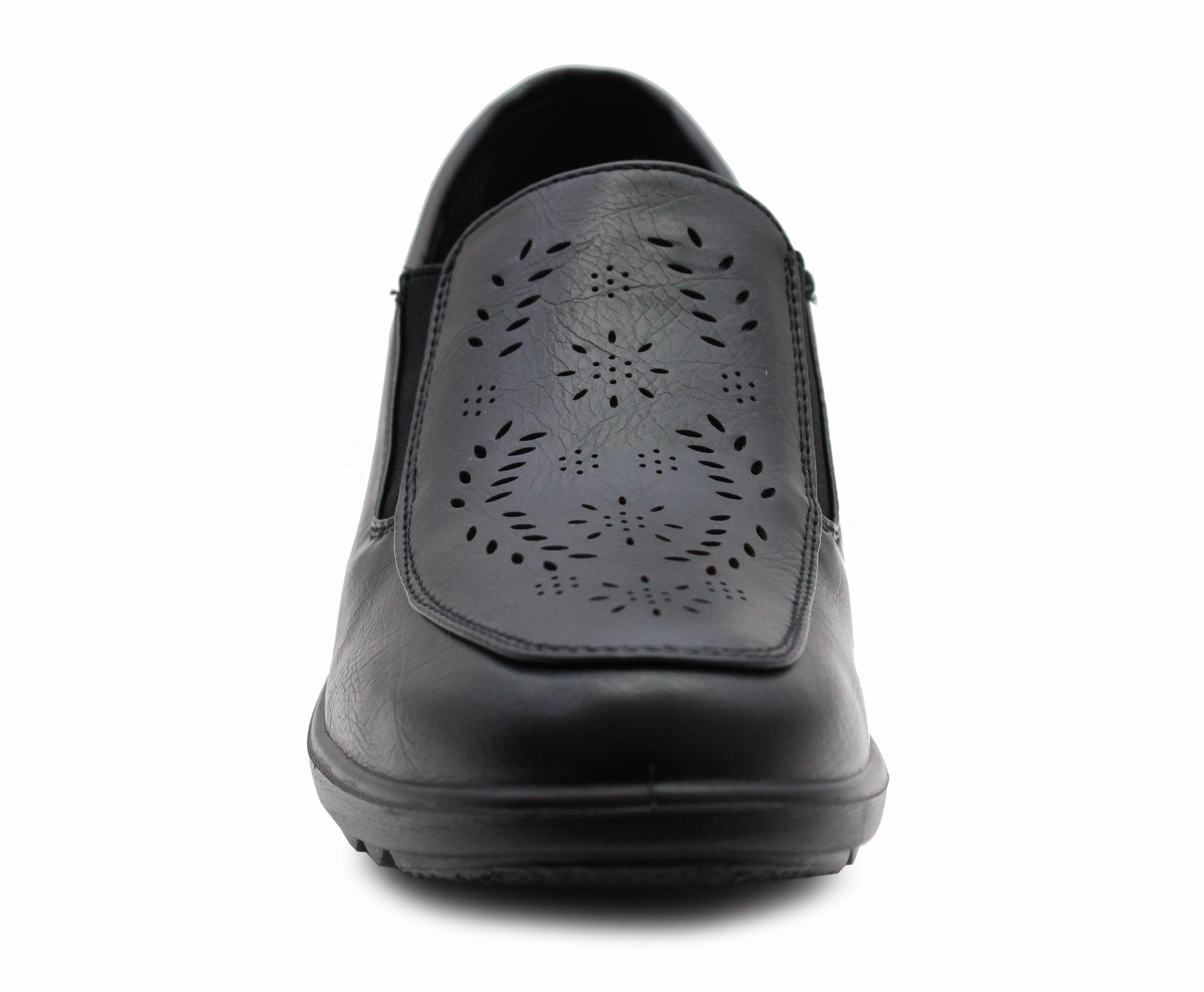 Womens Black Loafers Low Wedge Heel Slip On Office Shoes Formal Smart Casual Pumps Casual Shoes With Flare Jeans