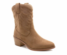Womens Cowboy Boots Mid Calf Western Taupe Faux Suede Leather Embroidered Cowgirl Boot Pull On Block Heel Pointed Toe Boots Women Ankle Combat Boots
