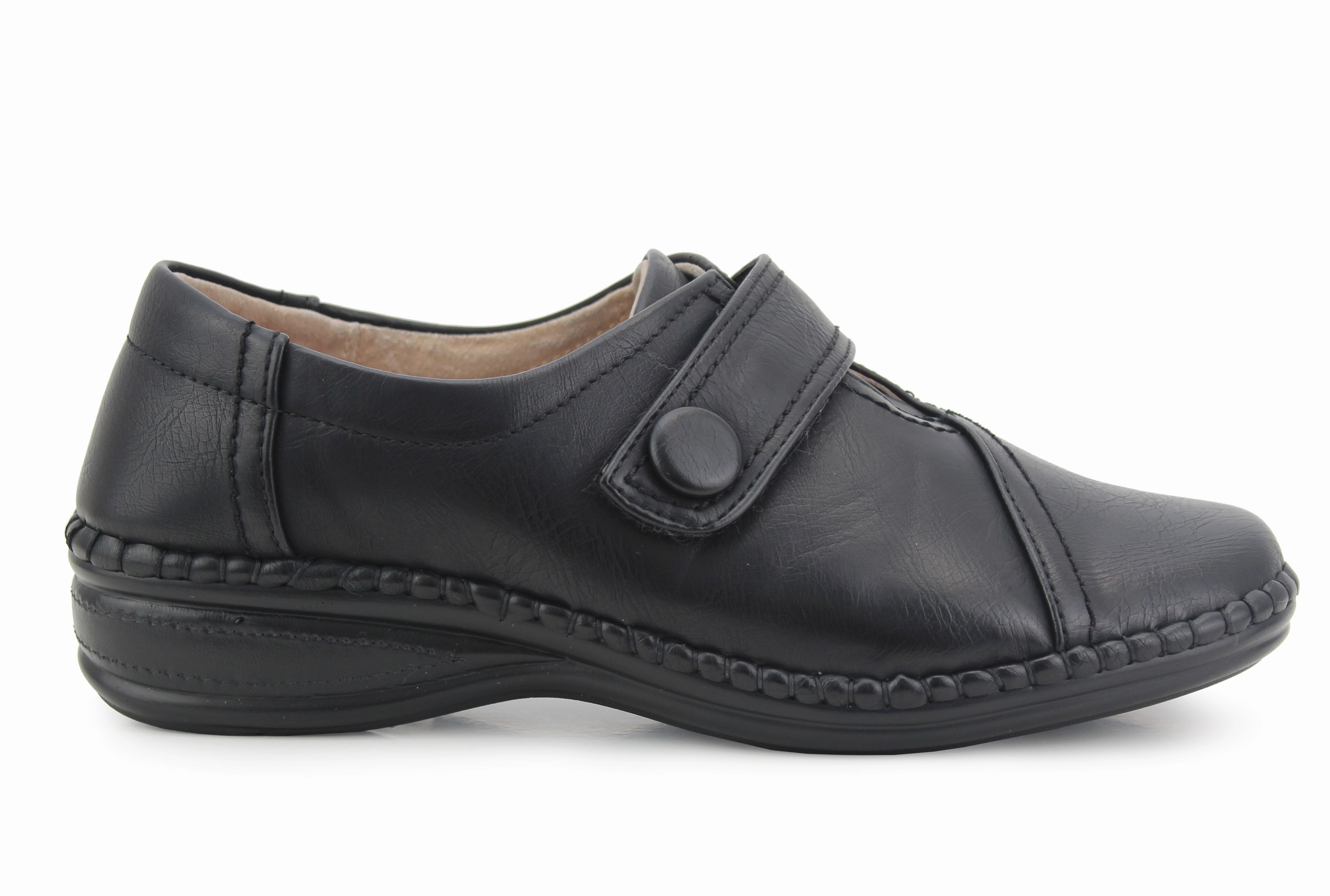 Casual Shoes For Wedding Womens Ladies Extra Wide Fitting EEE Touch Fasten Strap Leather Lined Office Formal Loafers Shoes