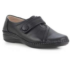 Womens Ladies Extra Wide Fitting EEE Touch Fasten Strap Leather Lined Office Formal Loafers Shoes Best Casual Skate Shoes