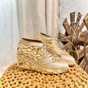 Cindrella Gold Bridal Sneaker Wedges - Customized Wedding Shoes | Tiesta 9060 Festival Casual Shoes