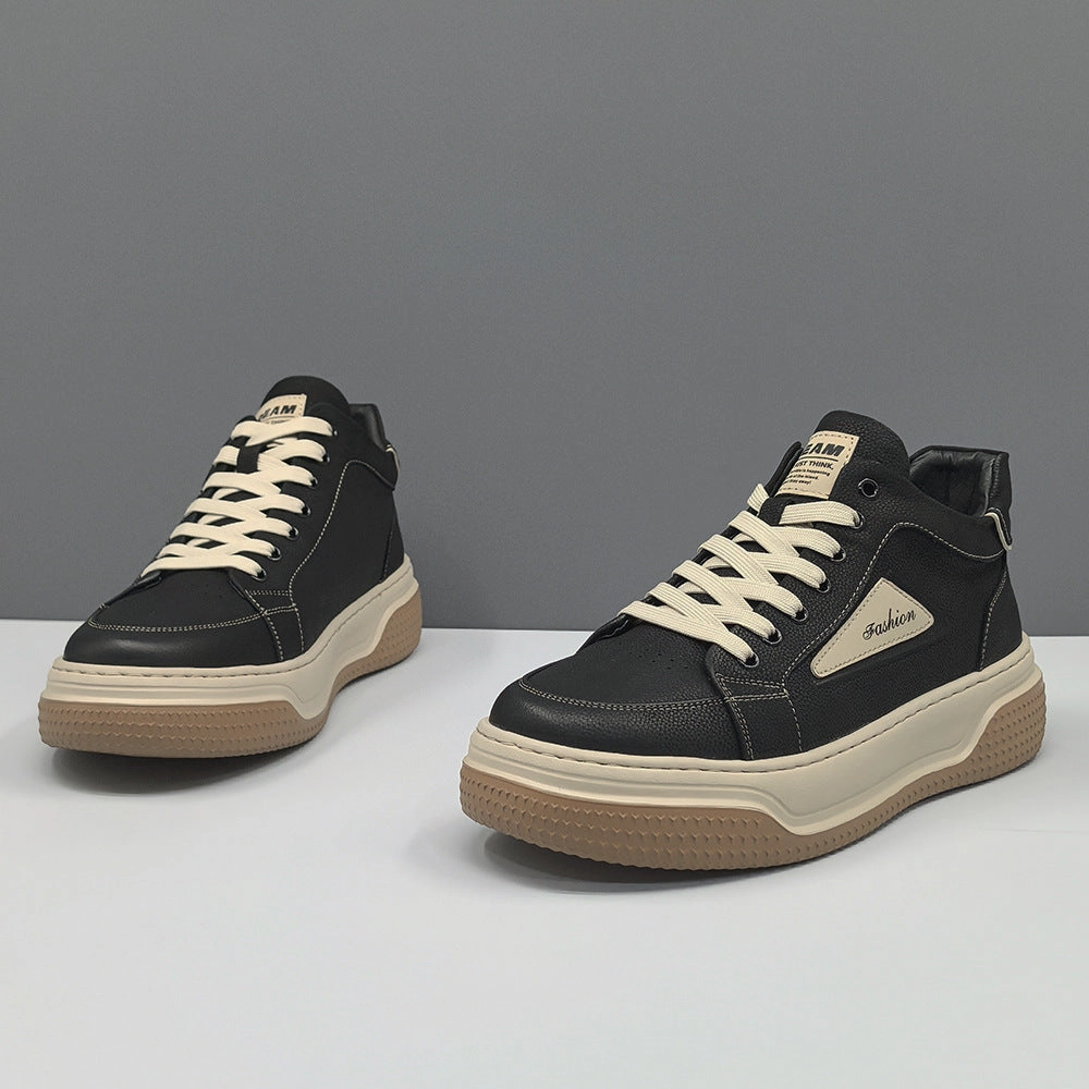 Men Fashion Leather Flat High Top Casual Sneakers The Best Shoe Insoles For Flat Feet
