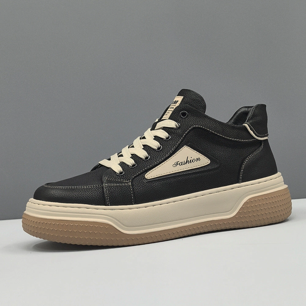 Men Fashion Leather Flat High Top Casual Sneakers Best Shoes For Severe Flat Feet