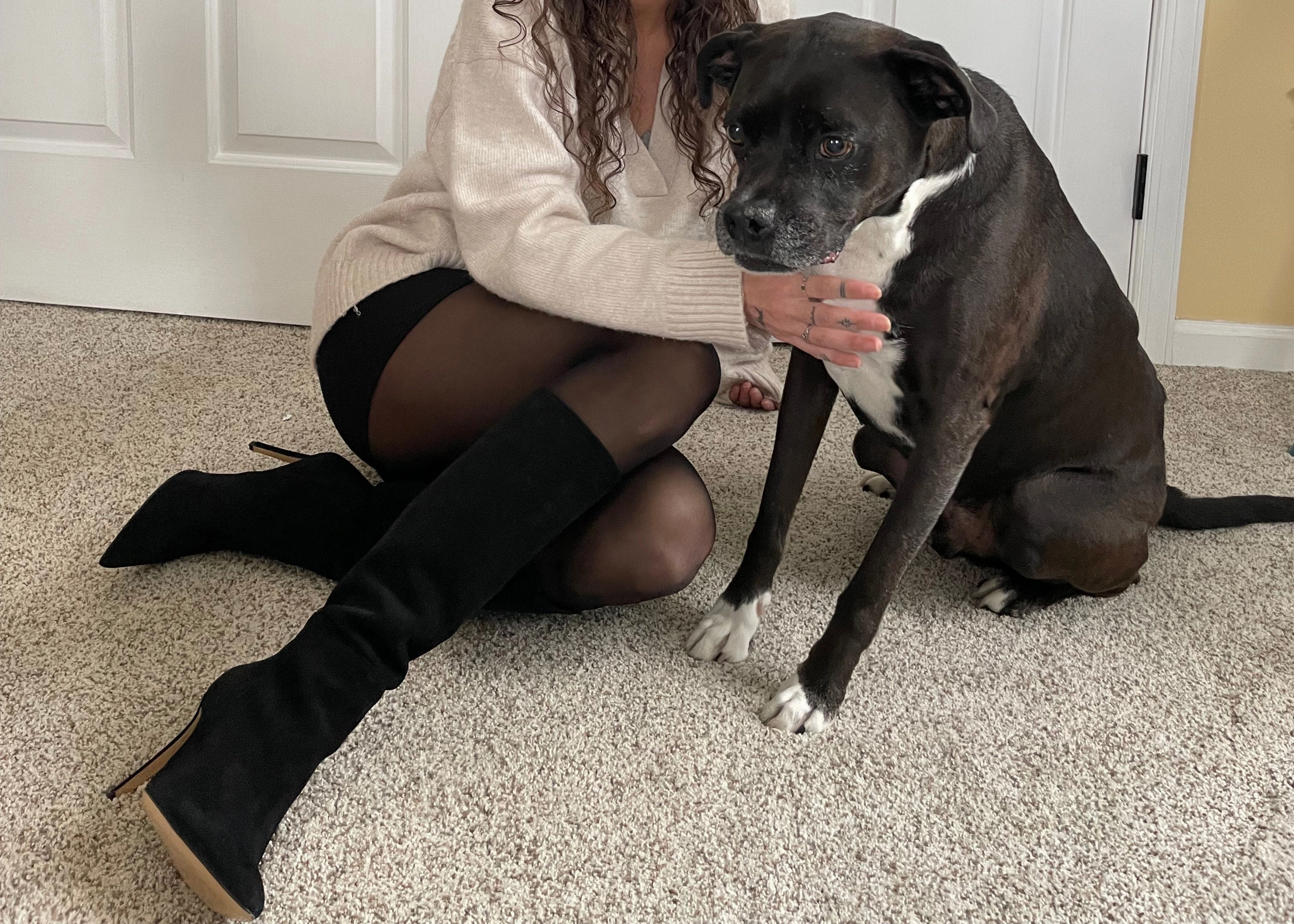 High Knee Boots Fashion Yara Womens Suede Knee High Stiletto Boot Leather Sole