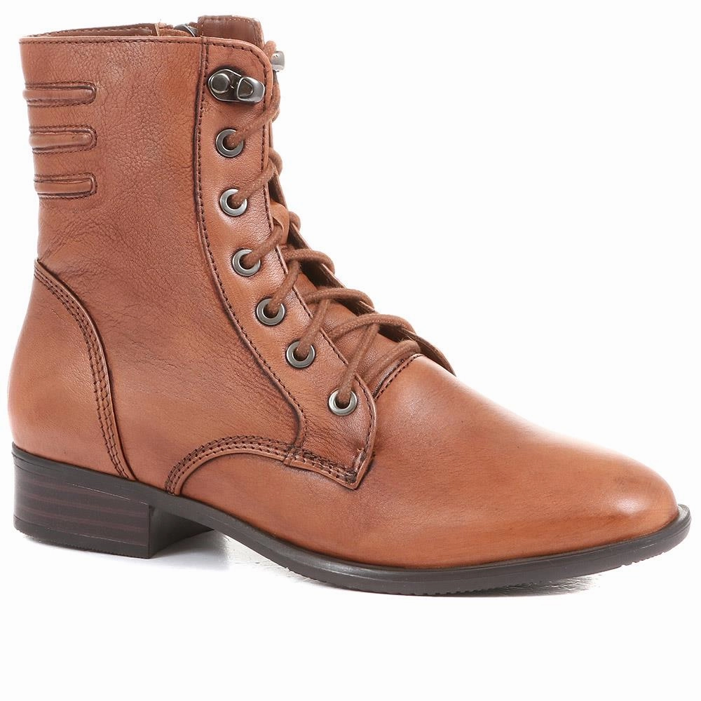Sabina-03 Leather Ankle Boots - SINO36501 / 322 850 - Tobacco Headstart Combat Boot