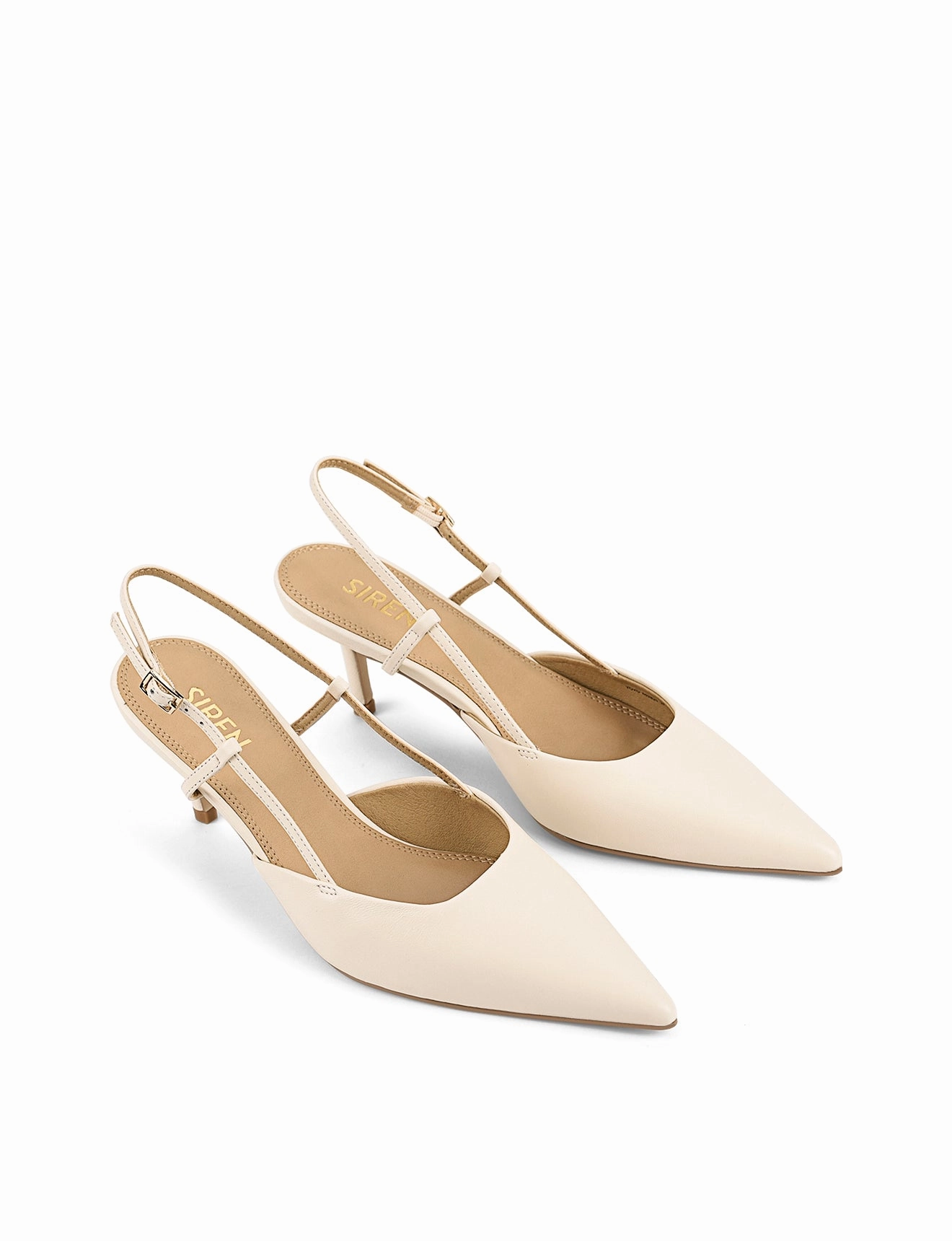 Yoyo Slingback Kitten Heels - Cream White Leather Heel Support For High Heels