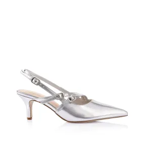 Zedd Point Toe Kitten Heels - Silver Metallic Ice Cream High Heel Shoes