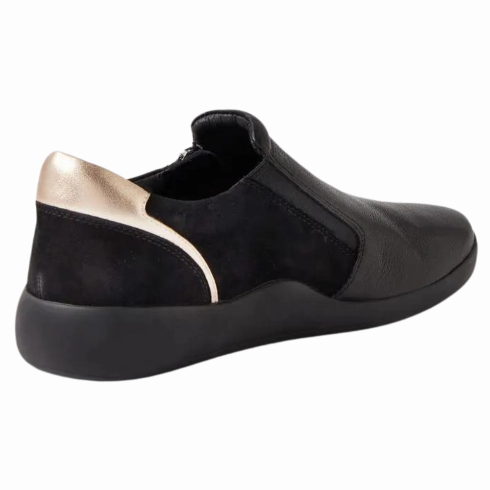 Walking Wide Toe Box Athletic Ziera Yoyce Black/Pale Gold Multi Leather Slip-On (Women's)
