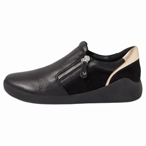 Best First Shoes For Walking Ziera Yoyce Black/Pale Gold Multi Leather Slip-On (Women's)